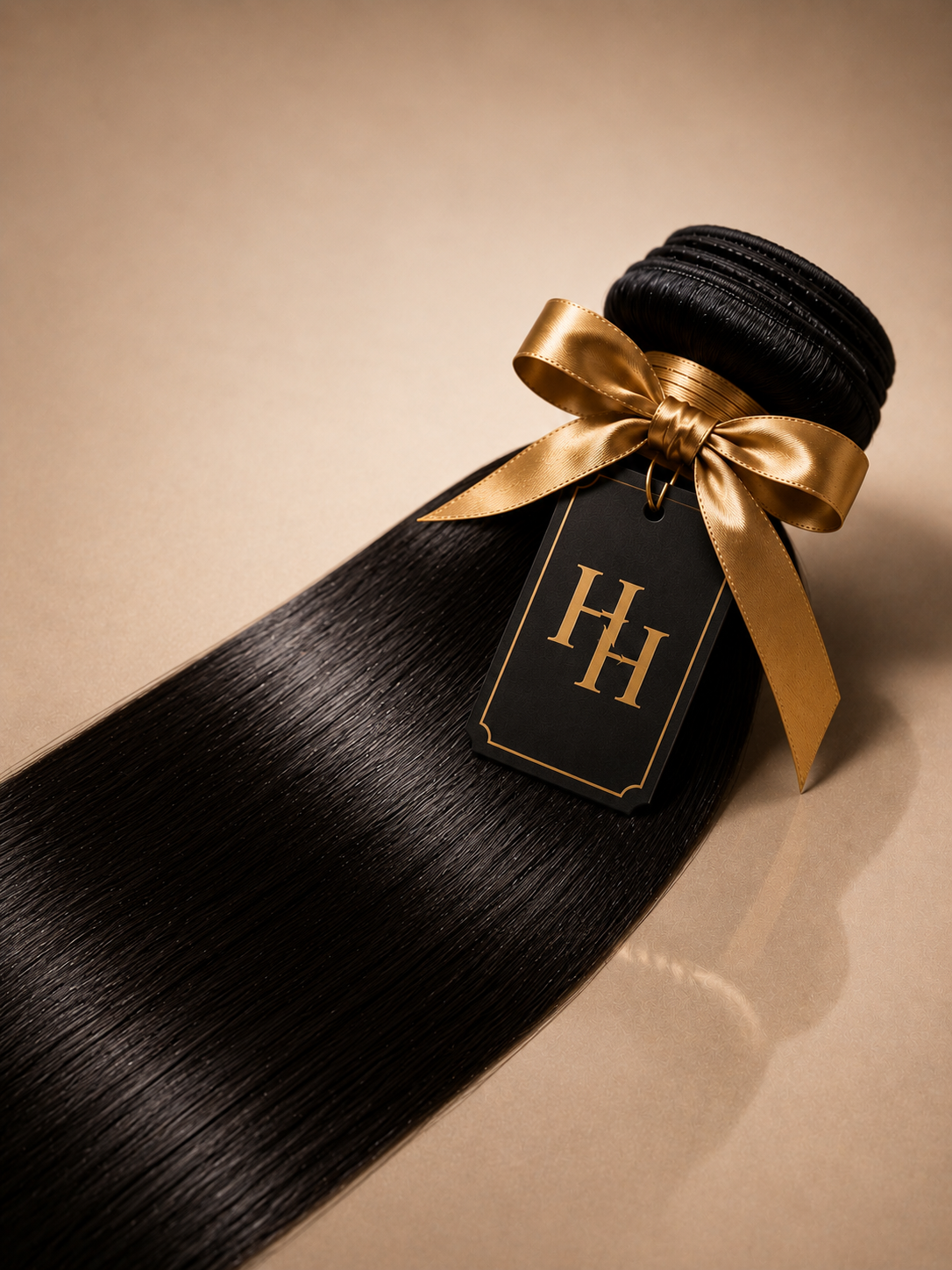 House of Hair — Raw hair bundle with gold ribbon and HH tag